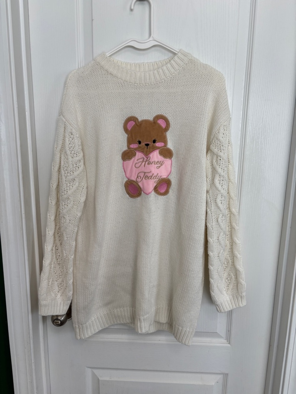 Oversized Cream Honey Teddy Cable Knit Sweater - Women